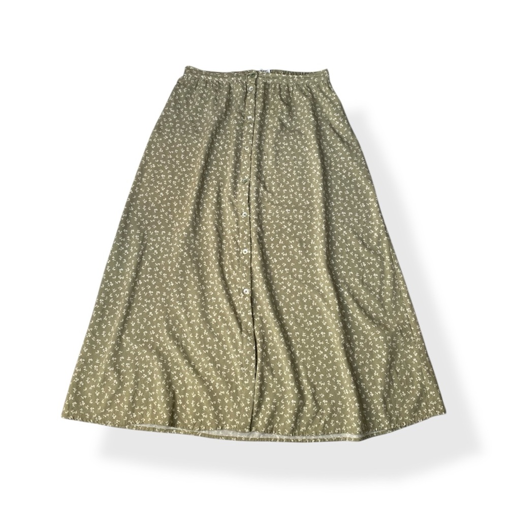 twik Olive Floral Button-Front Maxi Skirt